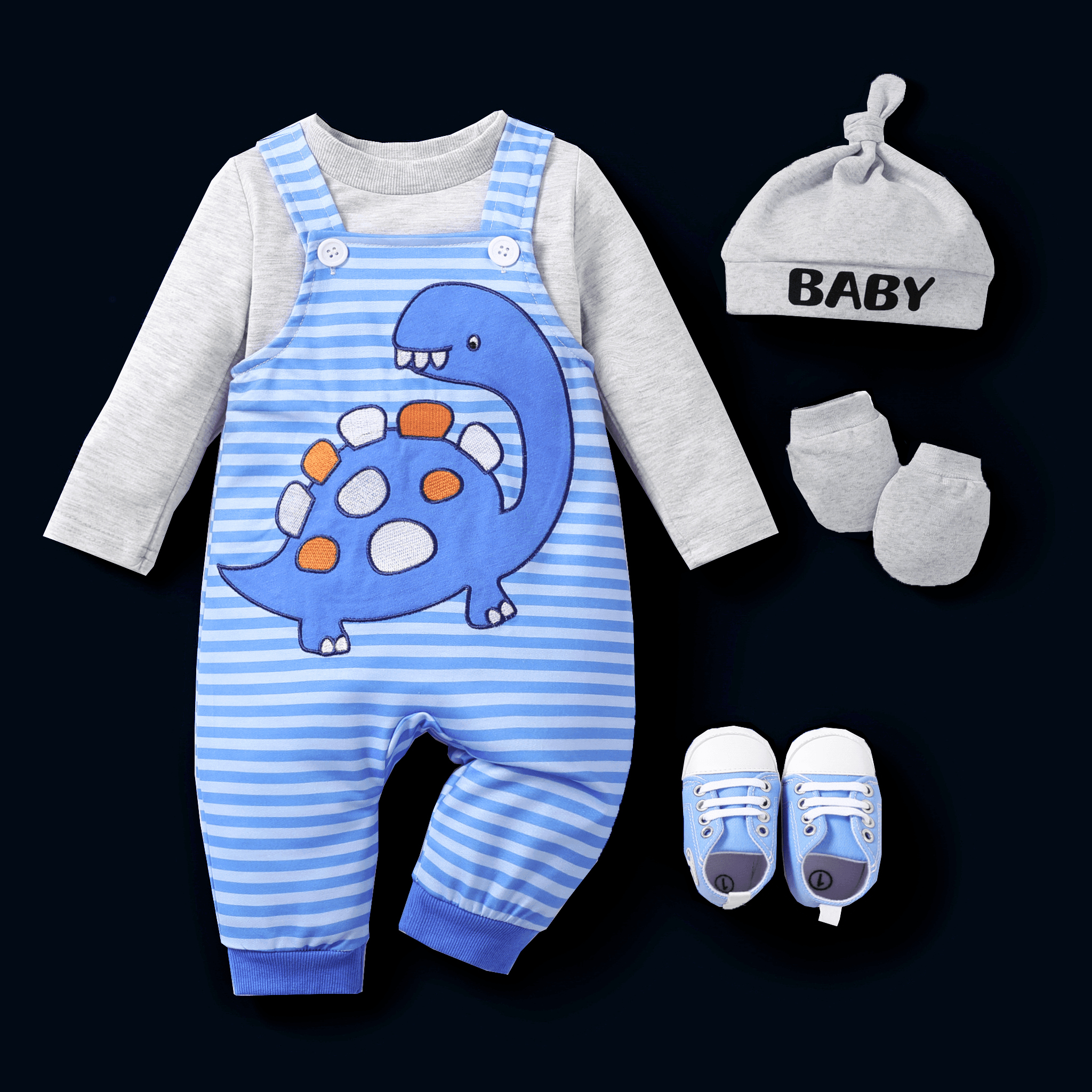

2pcs Baby Boy Dinosaur and Stripe Pattern Set