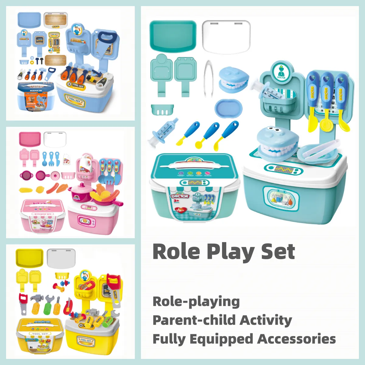 Cozinha/caixa de ferramentas/cabeleireiro de beleza/kit médico conjunto de dramatização para crianças fingir brinquedos de ferramenta Rosa big image 1