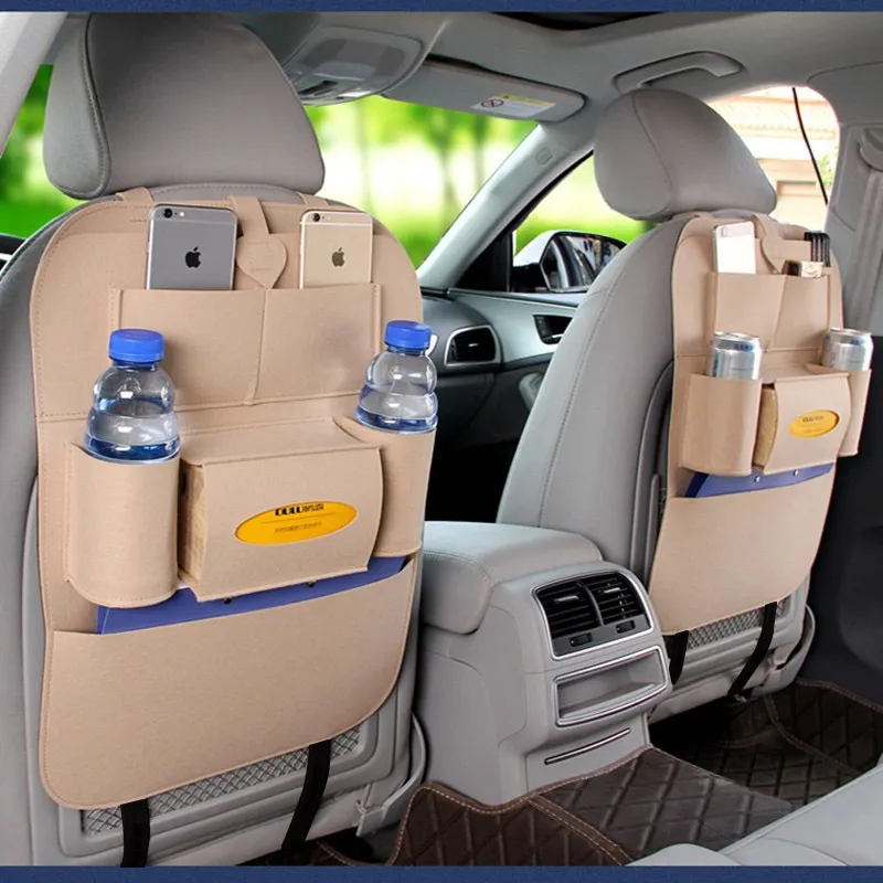 Multi Car Seat Storage Bag Practical Car Seat Back Organizer Storage Bags Car Hanging Pocket Car Interior Accessories  (Gray) Beige big image 1