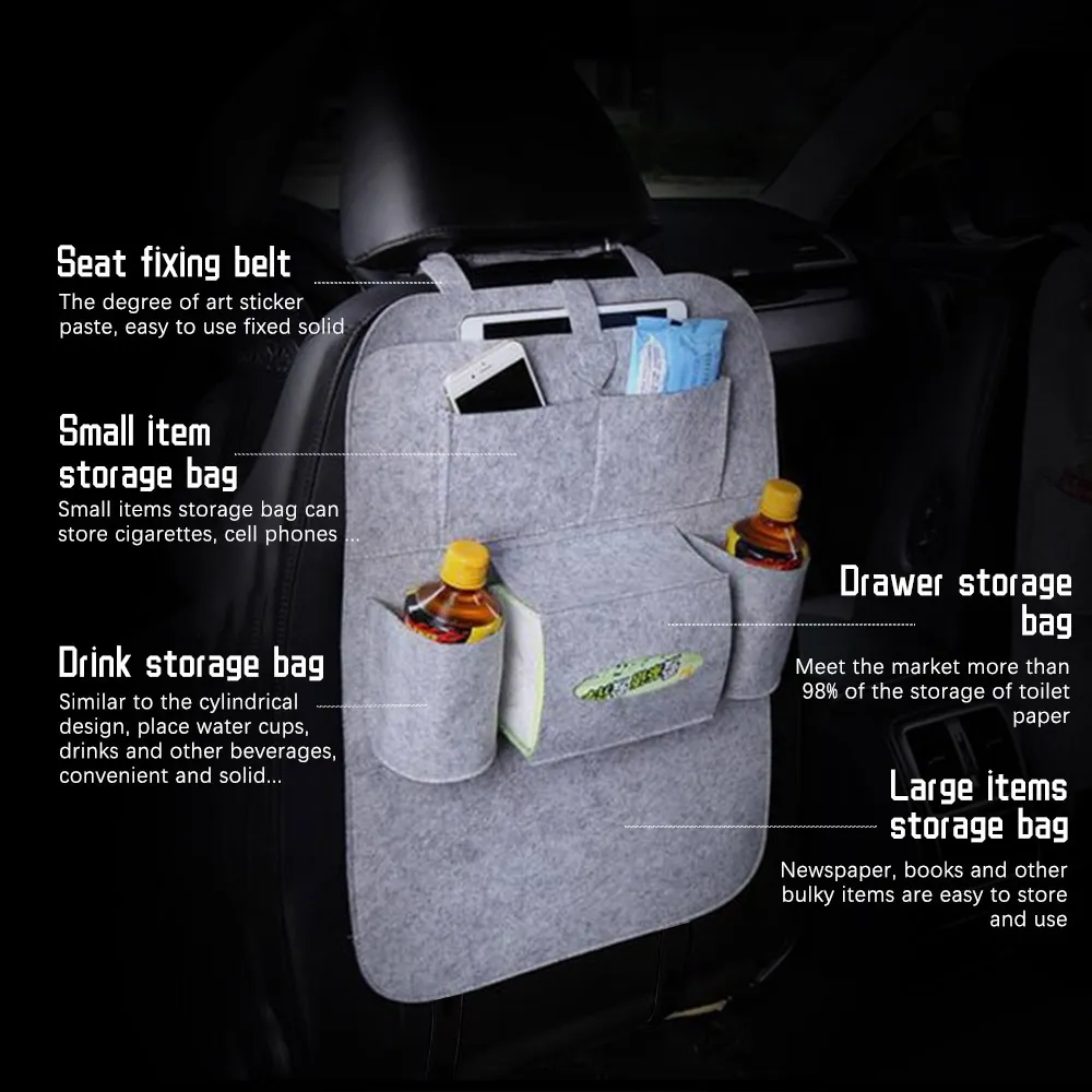 Multi Car Seat Storage Bag Prático Car Seat Back Organizer Sacos de armazenamento Car Hanging Pocket Car Interior Acessórios (cinza) Cinzento Claro big image 1