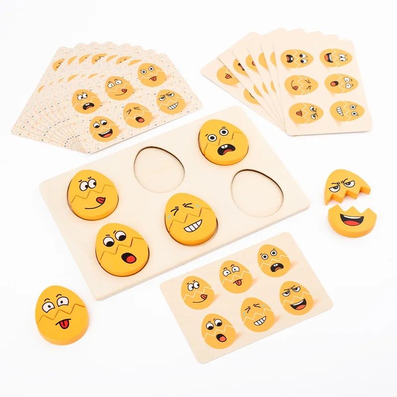 Wooden Children's Emoji Matching Game Board