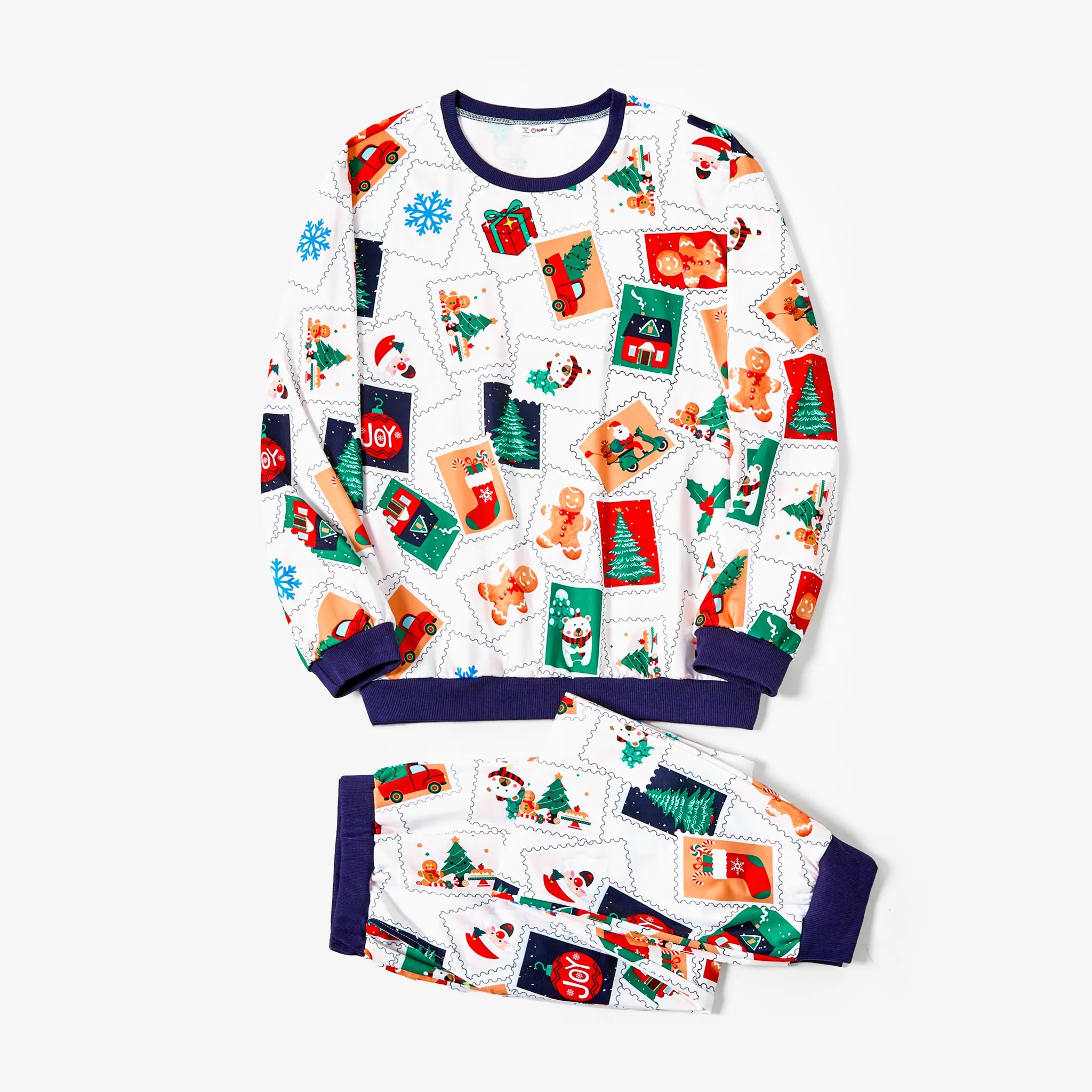 Christmas Family Matching Colorful Cartoon Festival Theme All-over Print Long-sleeve Tops and Pants Sets  image 6