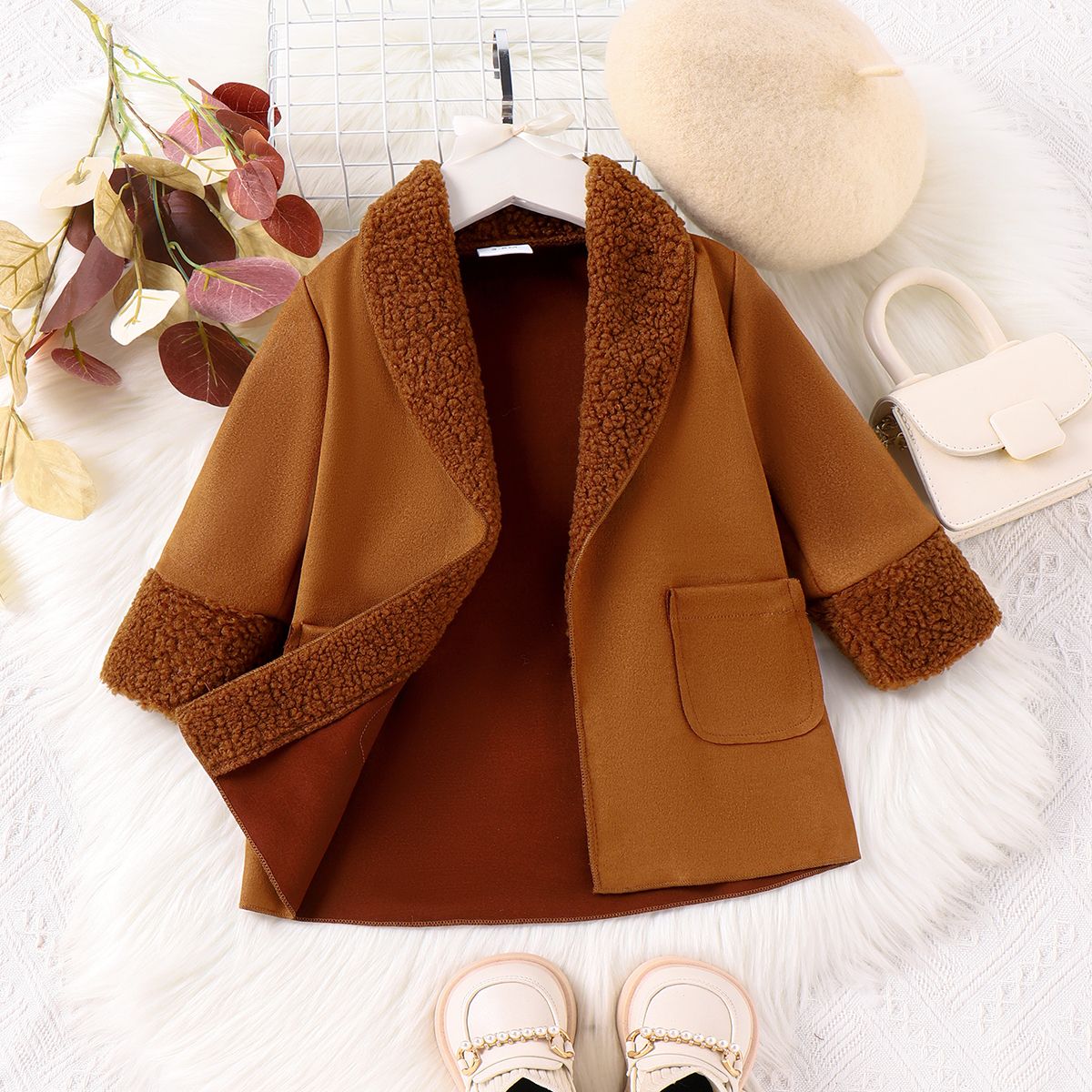 Baby Girl/Boy Solid Lapel Casual Warm Fleece Coat & Jacket