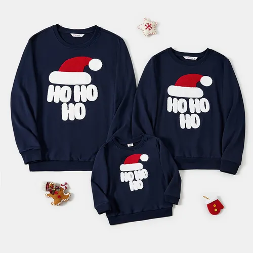 Christmas Family Matching Hat&Letters Print Long Sleeve Tops