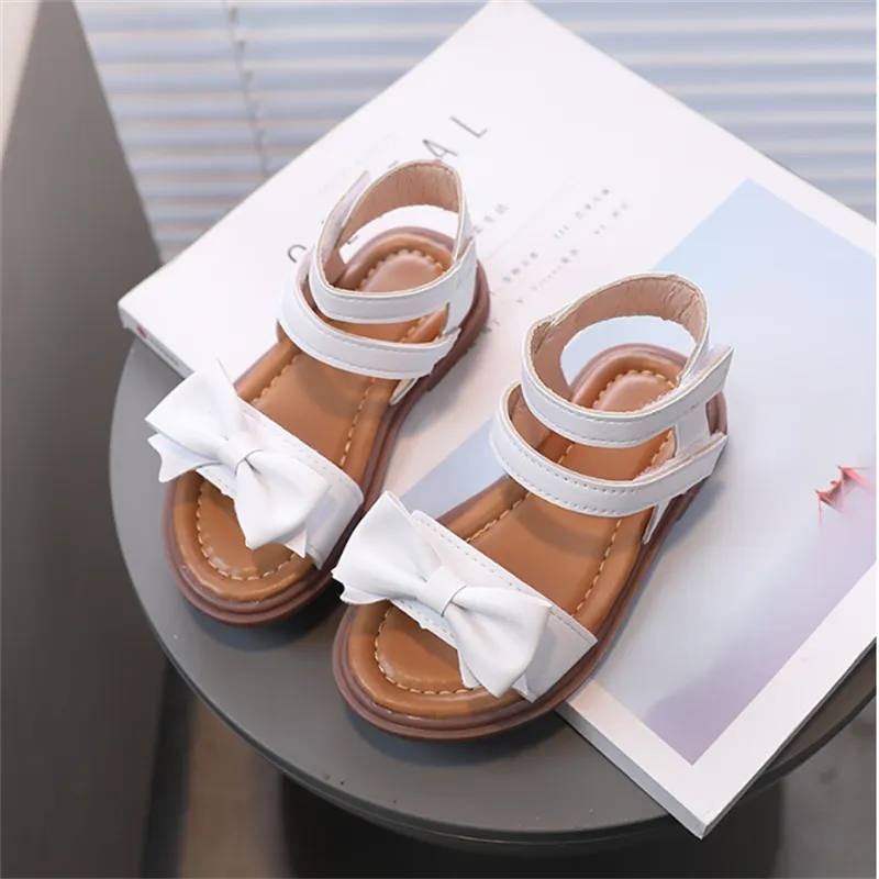 Toddler/Kids Basic Solid Hyper-Tactile 3D Bowtie Velcro Sandals White big image 1