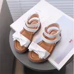 Toddler/Kids Basic Solid Hyper-Tactile 3D Bowtie Velcro Sandals White