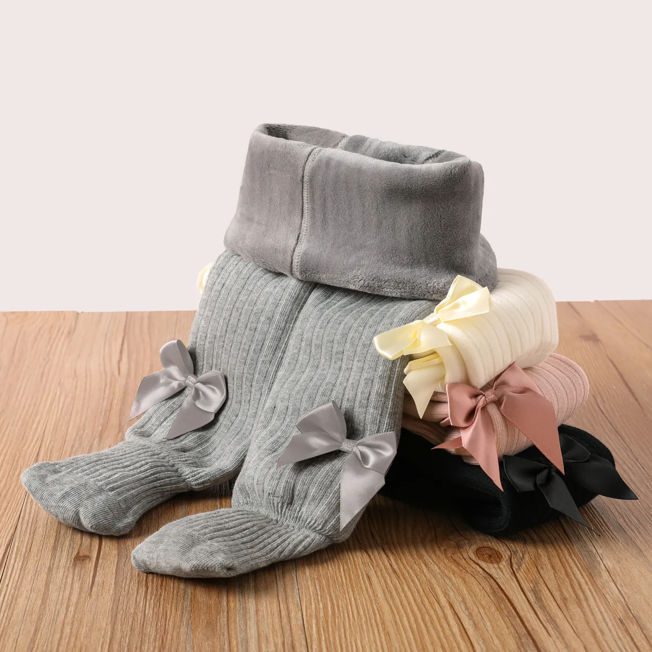 Meia-calça térmica para bebê/criança com decoração de laço Cinzento big image 1