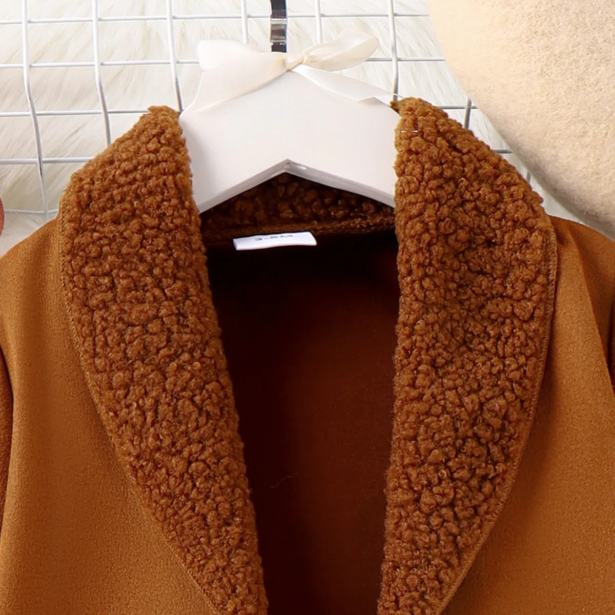 Baby Girl/Boy Solid Lapel Casual Warm Fleece Coat & Jacket  Brown big image 1