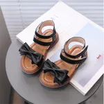Toddler/Kids Basic Solid Hyper-Tactile 3D Bowtie Velcro Sandals Black