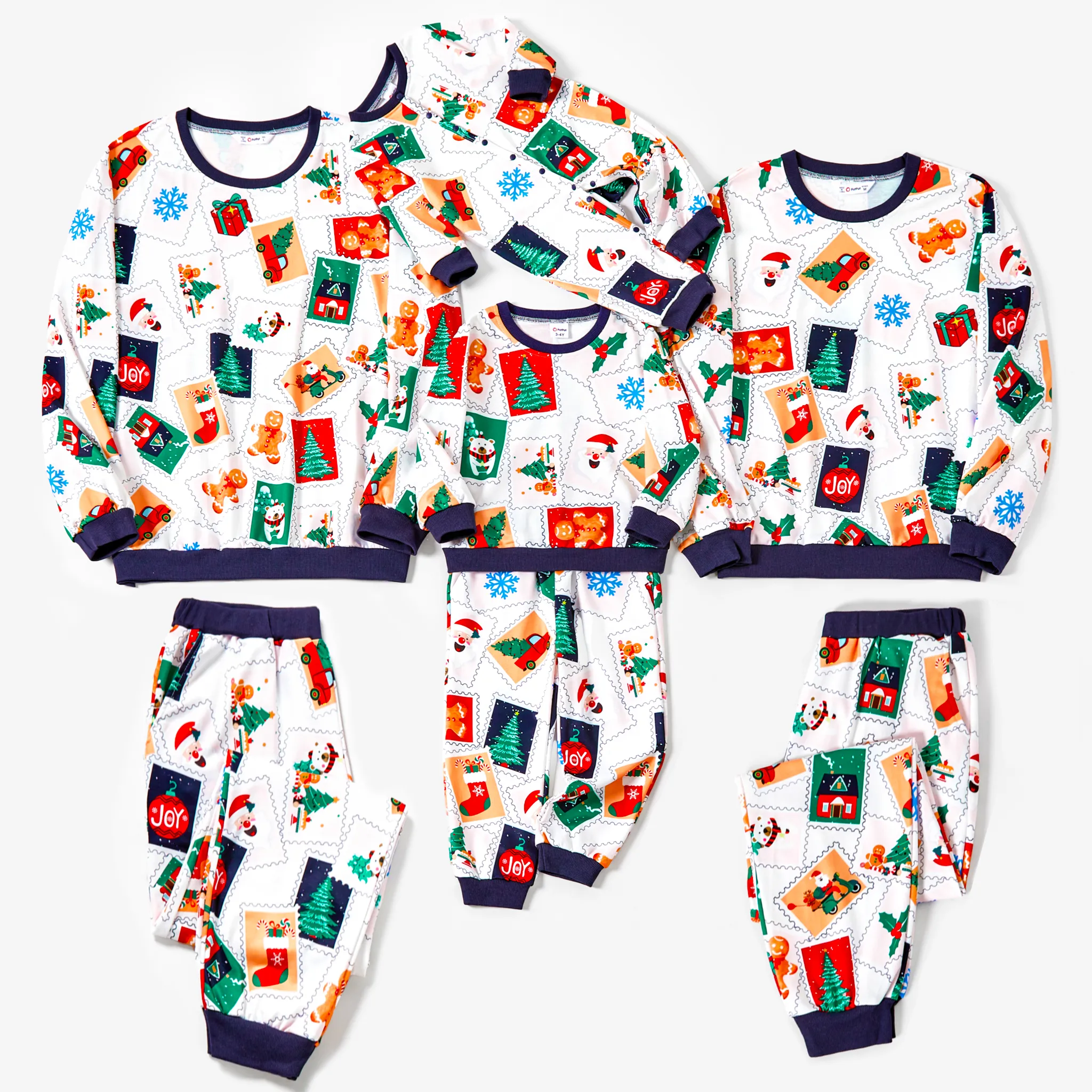 Christmas Family Matching Colorful Cartoon Festival Theme All-over Print Long-sleeve Tops And Pants Sets