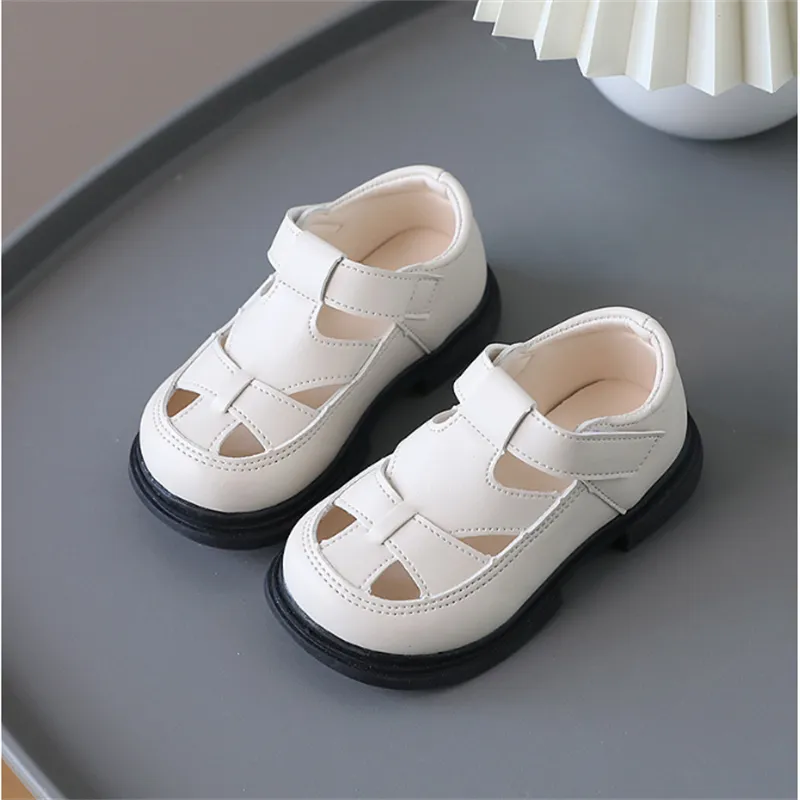 Toddlers/Kids Girl/Boy Casual Solid Hollow Out Leather Sandals Beige big image 1