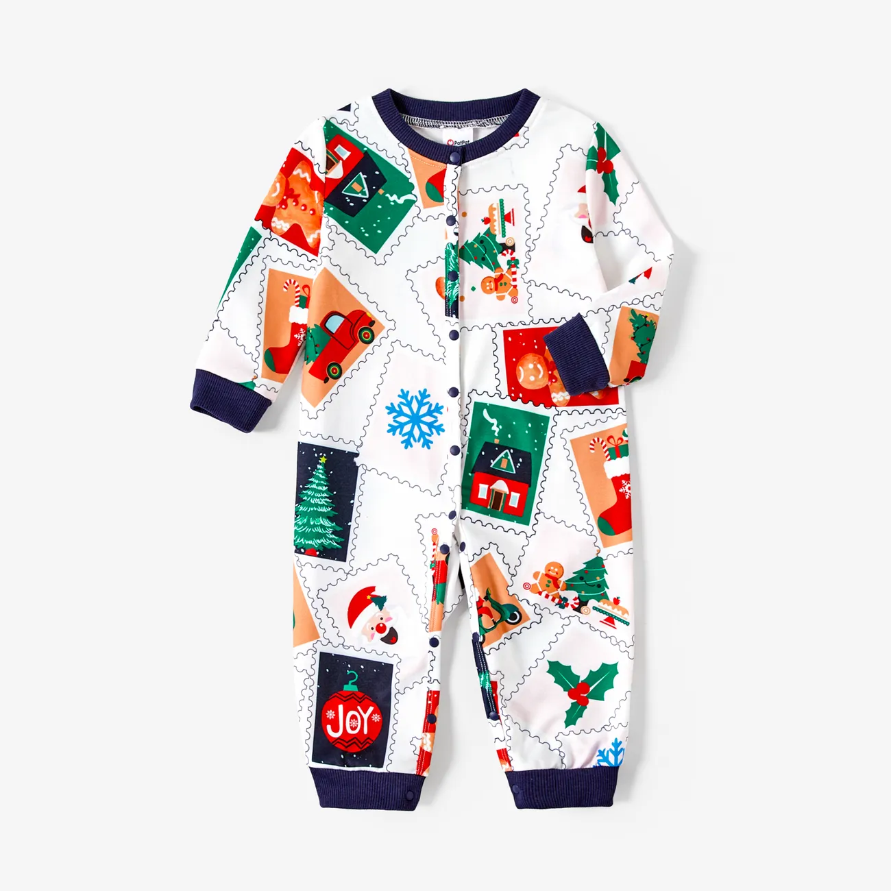 Christmas Family Matching Colorful Cartoon Festival Theme All-over Print Long-sleeve Tops and Pants Sets  big image 1