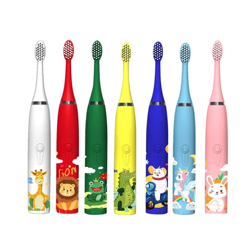 Nova escova de dentes elétrica sônica das crianças com cerdas macias, design dos desenhos animados