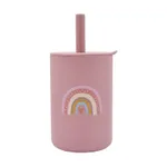 Silicone Toddler Sippy Cup with Straight Straw, Leak-proof and Drop-proof, Baby Training Drinking Cup for Suctioning Liquids Pink