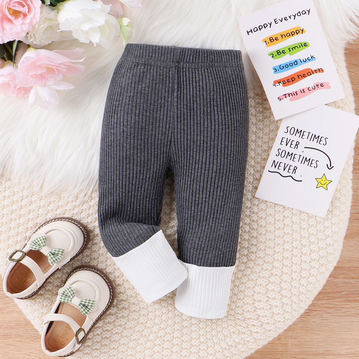 Baby Girl 95% Cotton Leggings Basic Solid Color Stitching Pants