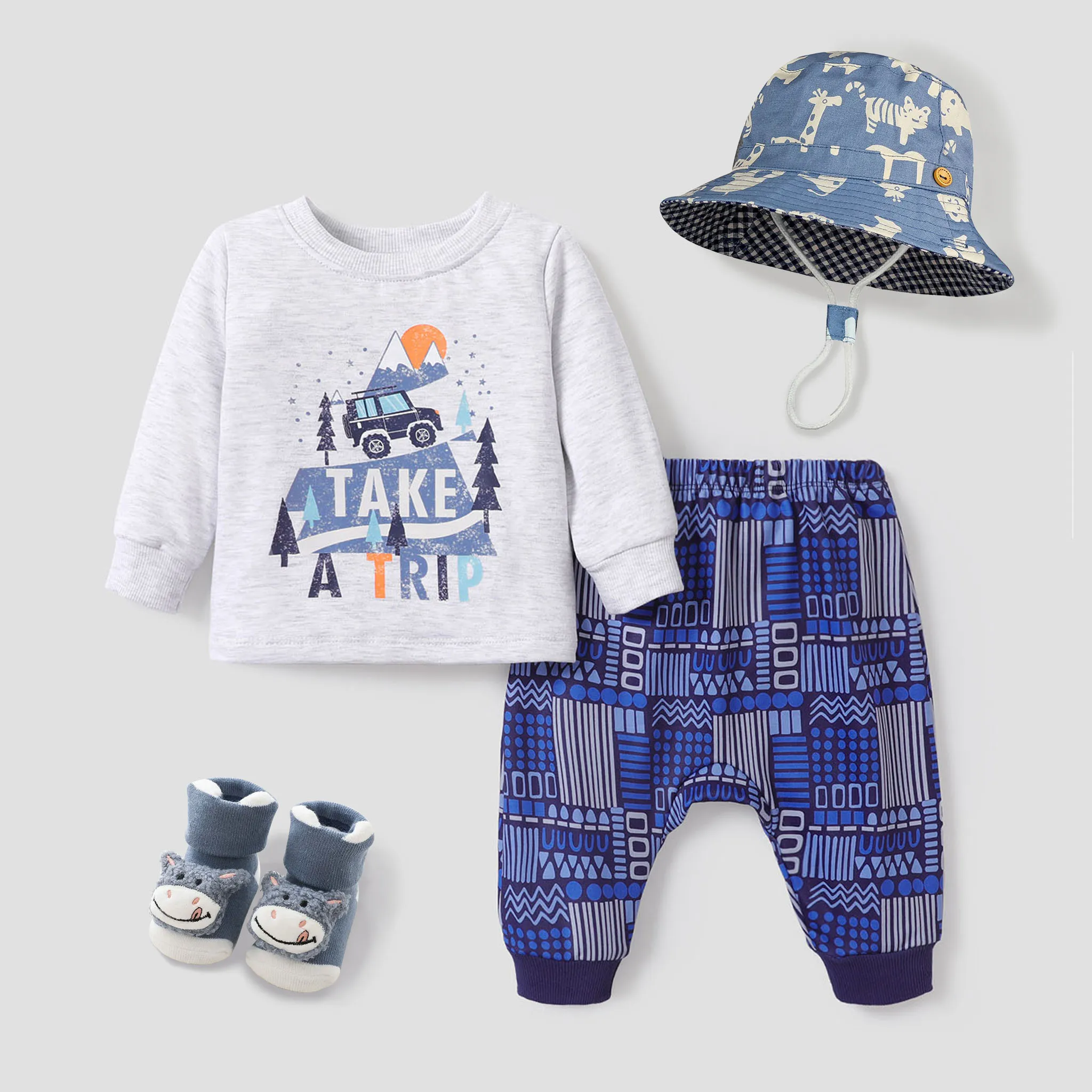 2pcs Baby Boy Casual Vehicle Pattern Bohemia Set Deep Blue image 2