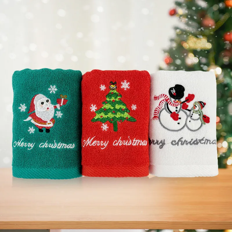 Christmas Towels - Absorbent, Lint-Free, Pure Cotton, Festive Embroidery for Kitchen and Bathroom