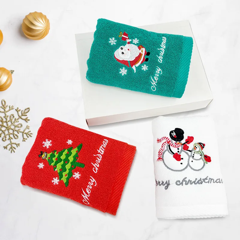 Toalhas de Natal - Absorvente, sem fiapos, algodão puro, bordados festivos para cozinha e banheiro Branco big image 1