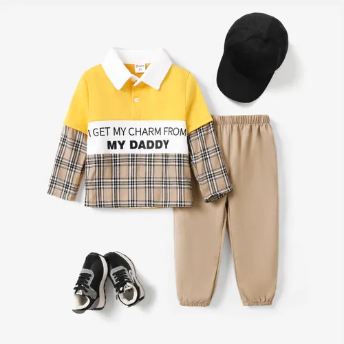 2pcs Toddler Boy Avant-garde Grid/Houndstooth Shirt Collar Set