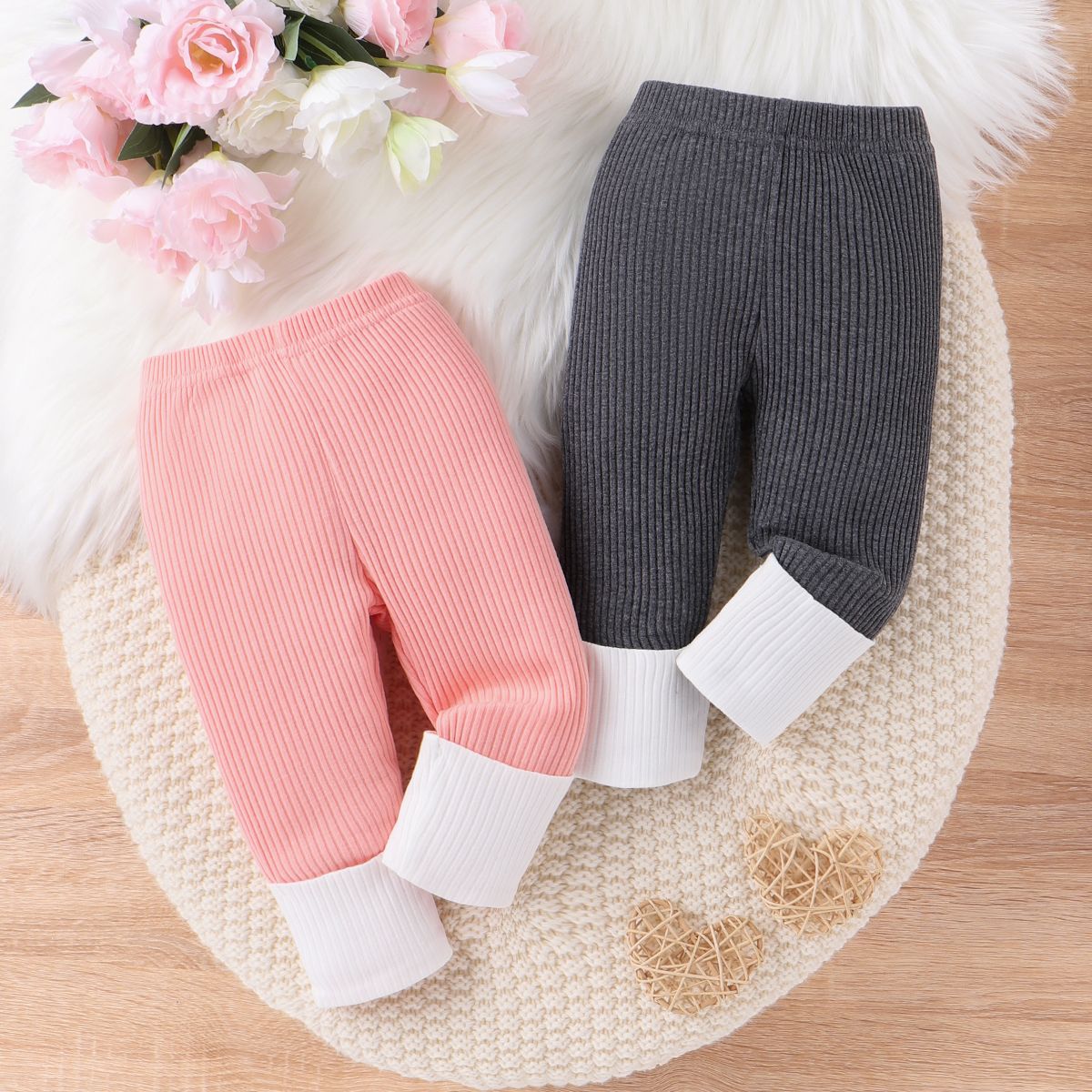 Bébé Fille 95% Coton Leggings Basique Couleur Unie Couture Pantalon