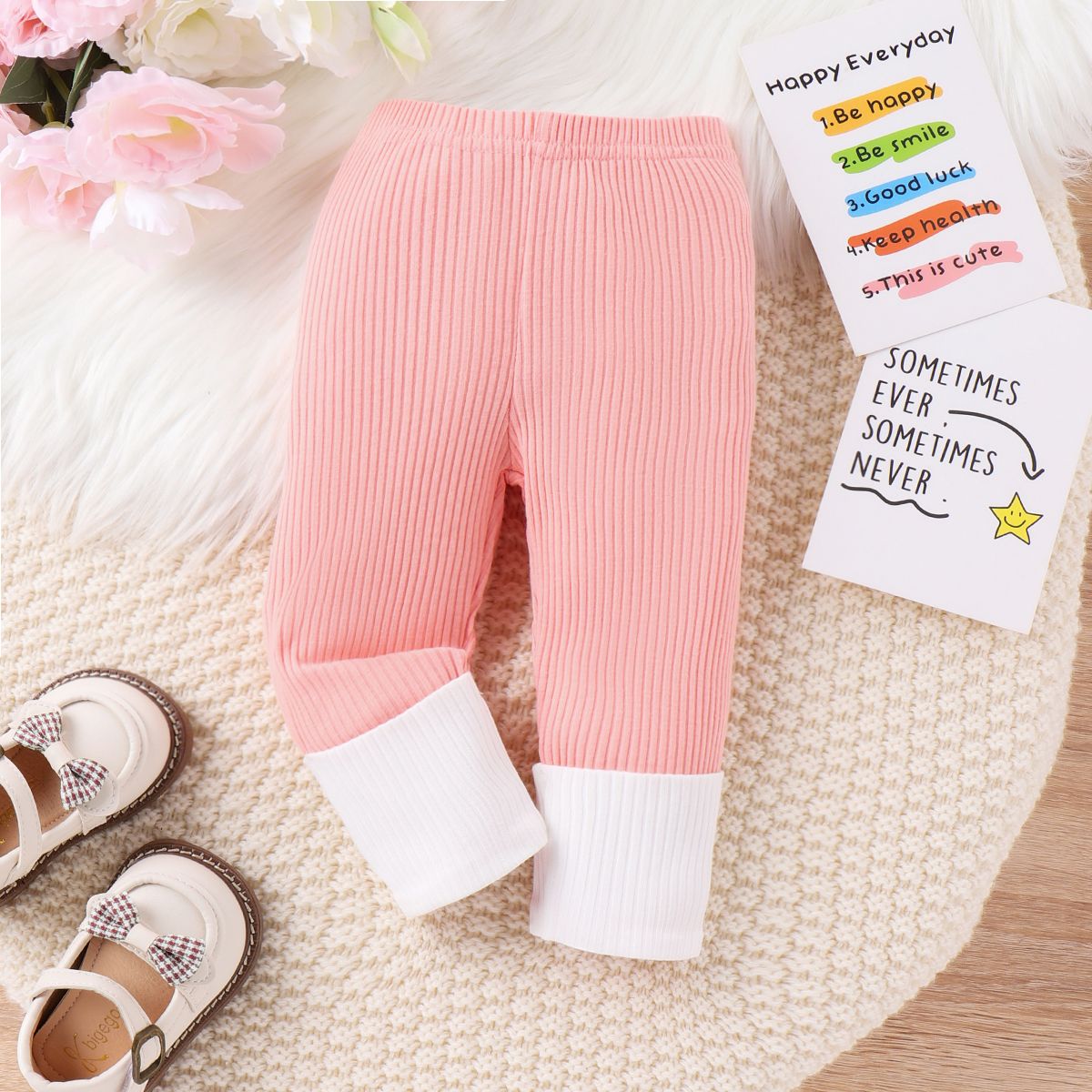 Baby Girl 95% Cotton Leggings Basic Solid Color Stitching Pants