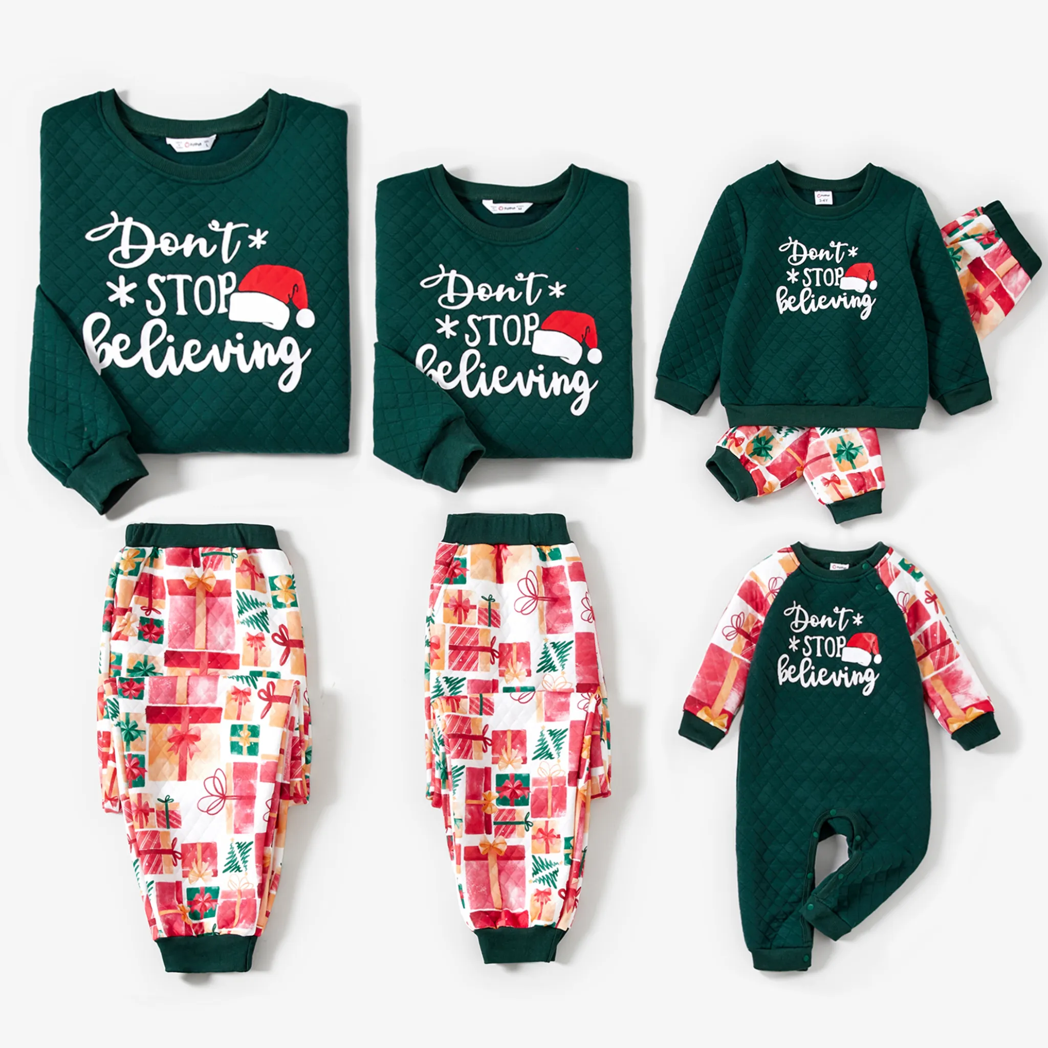 Christmas Family Matching Long-sleeve Letters & Hat Print Tops and Colorful Pants Sets