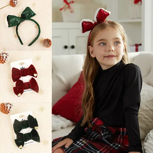 Toddler/kids/adult Bow Christmas headband hair clip set