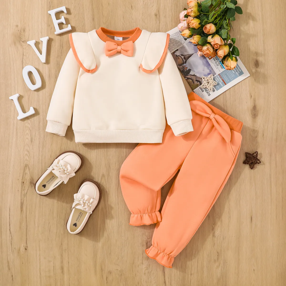 2pcs Toddler Girl Sweet Flutter Sleeve Set in Vibrant Color