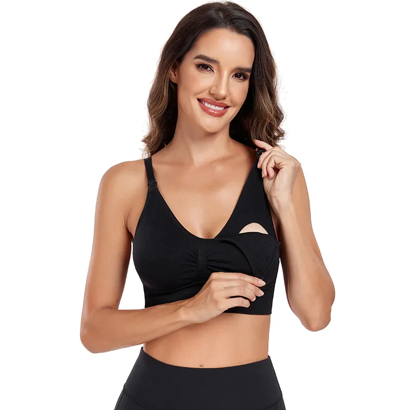 Plus Size Schwangerschafts-Still-Sport-BH für Yoga mit Frontverschluss schwarz big image 1