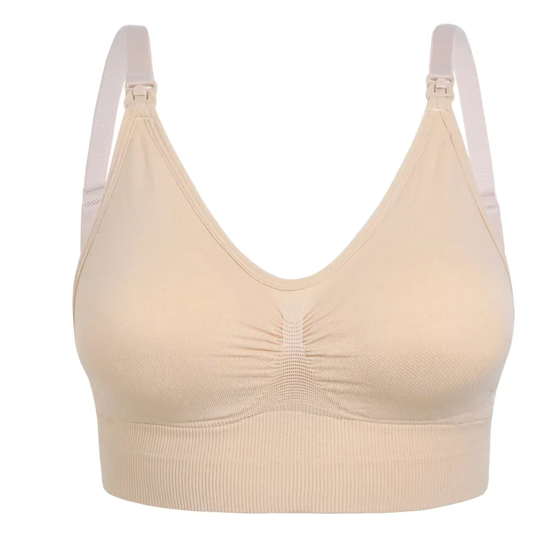 Soutien-gorge de sport d’allaitement de maternité grande taille pour le yoga avec fermeture frontale Abricot