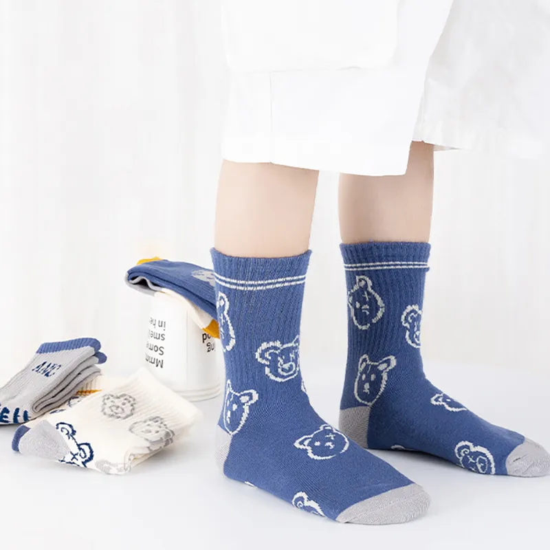 5-pack Toddler/kids mid-calf socks with cartoon bear pattern