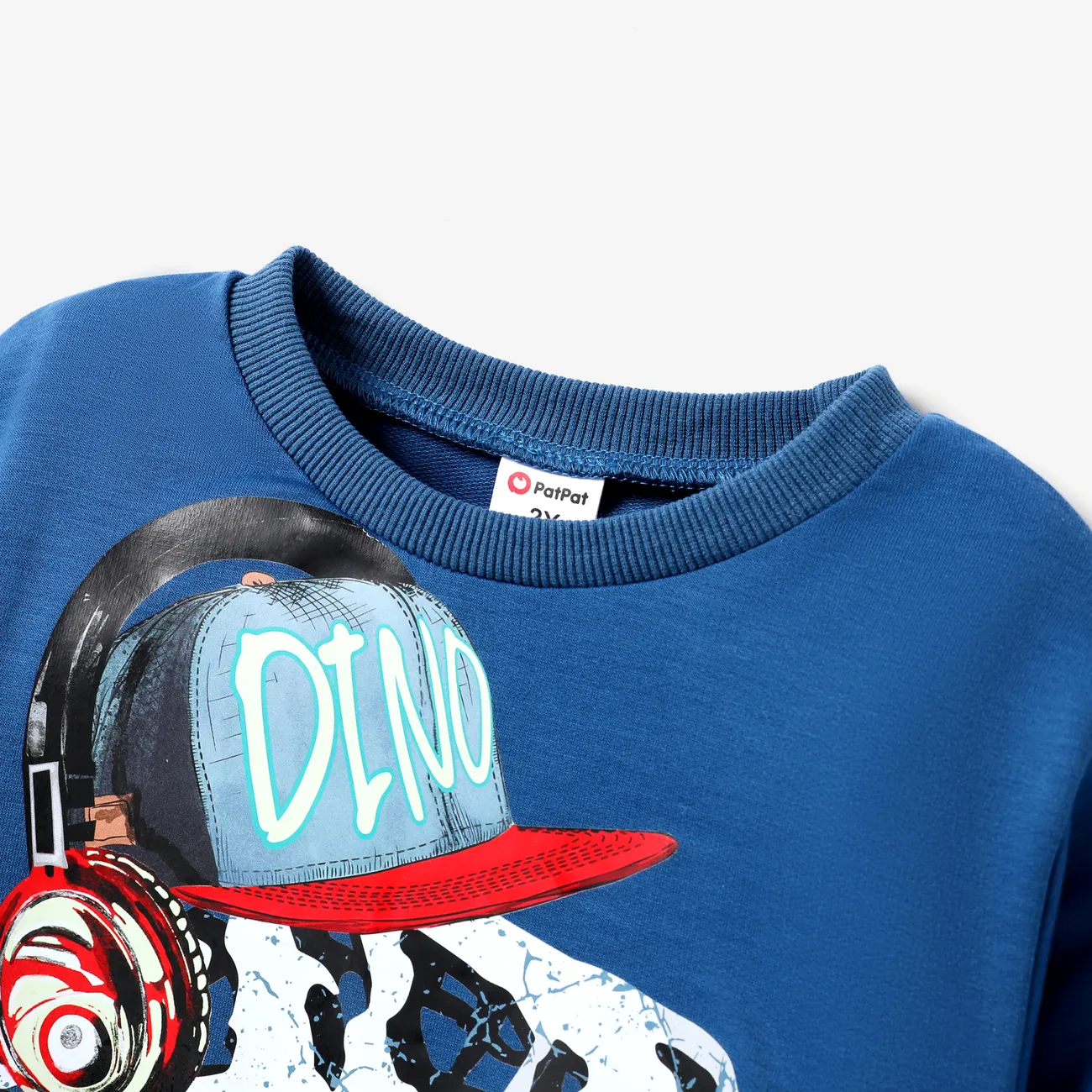 Toddler Boy 2pcs Dino Print Sweatshirt and Denim Ripped Jeans Set Blue big image 1