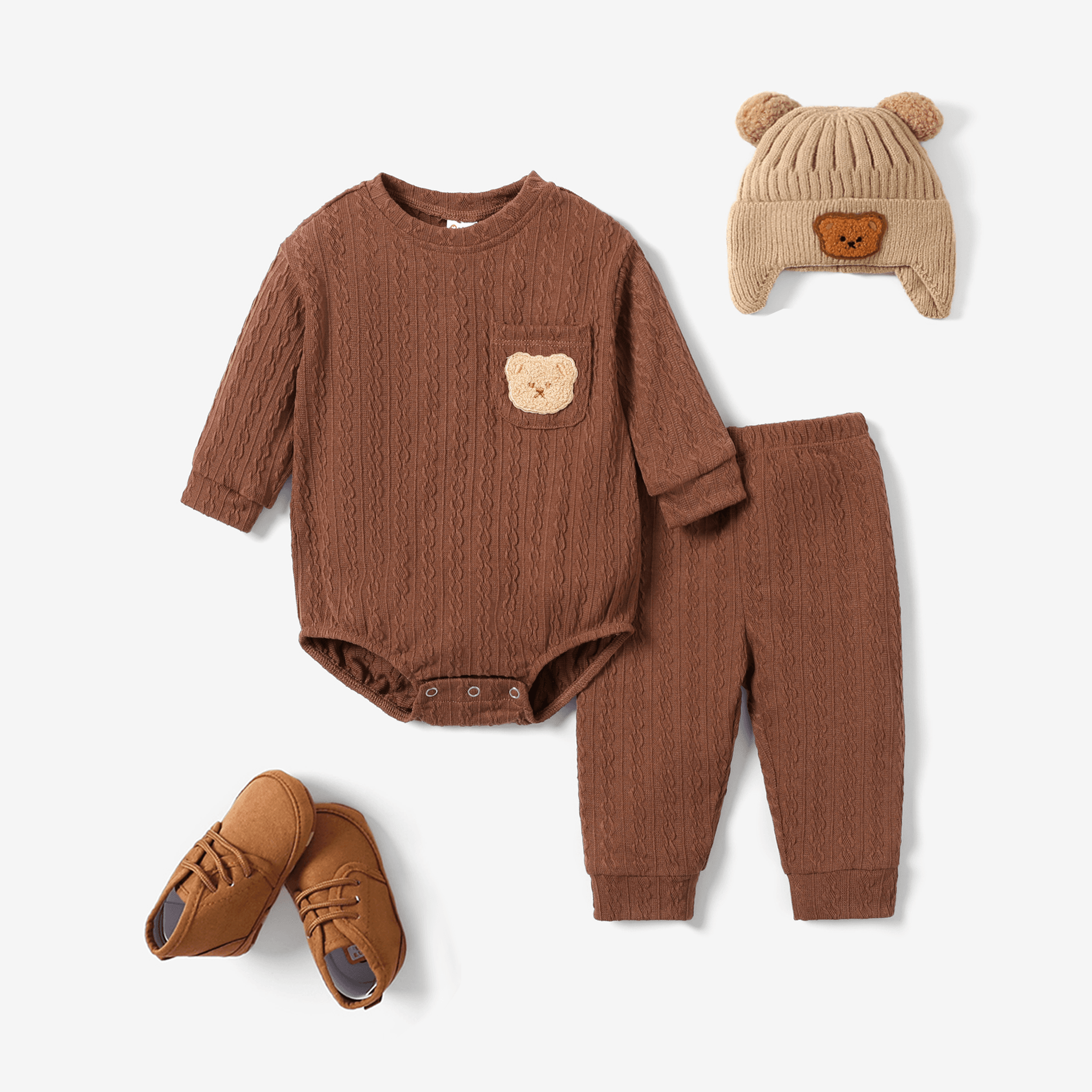 

2pcs Baby Boy Casual Stripe Bear Design Patch Pocket Set