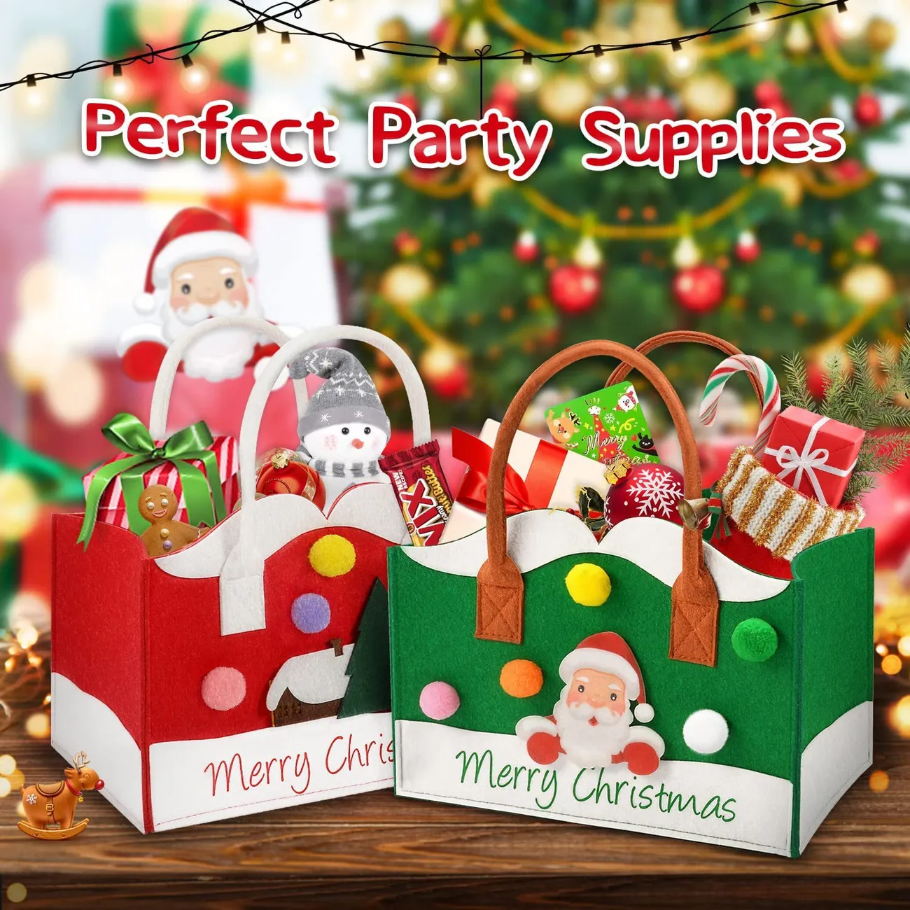 Christmas Felt Tote Bag for Party Supplies - Large Capacity Gift Bag Red big image 1