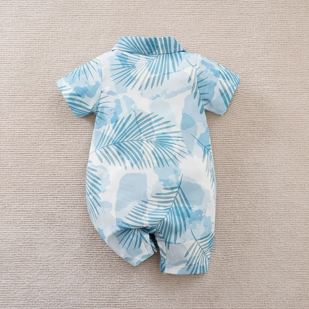 Baby Boy Bohemia Tropical Floral Pattern Short Sleeve Jumpsuit Blue big image 1