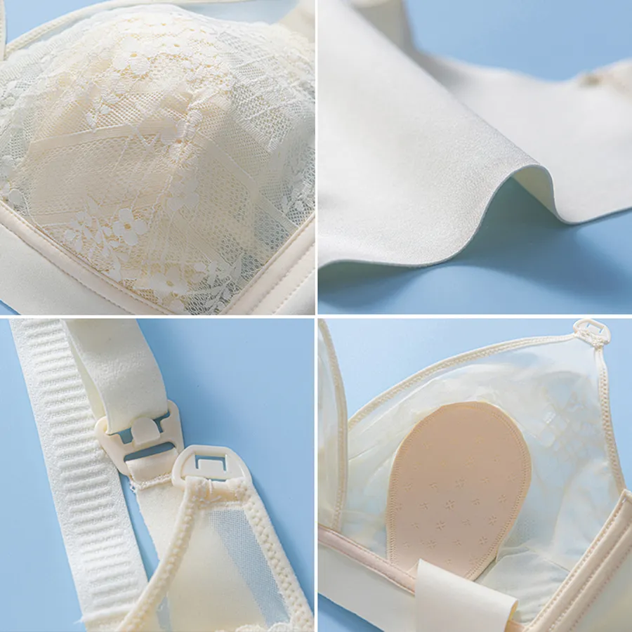 Sujetador de lactancia de encaje con apertura frontal y orejas de conejo para mujeres embarazadas Albaricoque big image 1