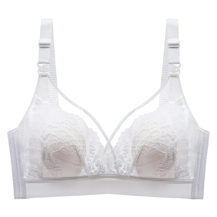 Front-Opening Lace Nursing Bra with Bunny Ears for Pregnant Women White big image 1