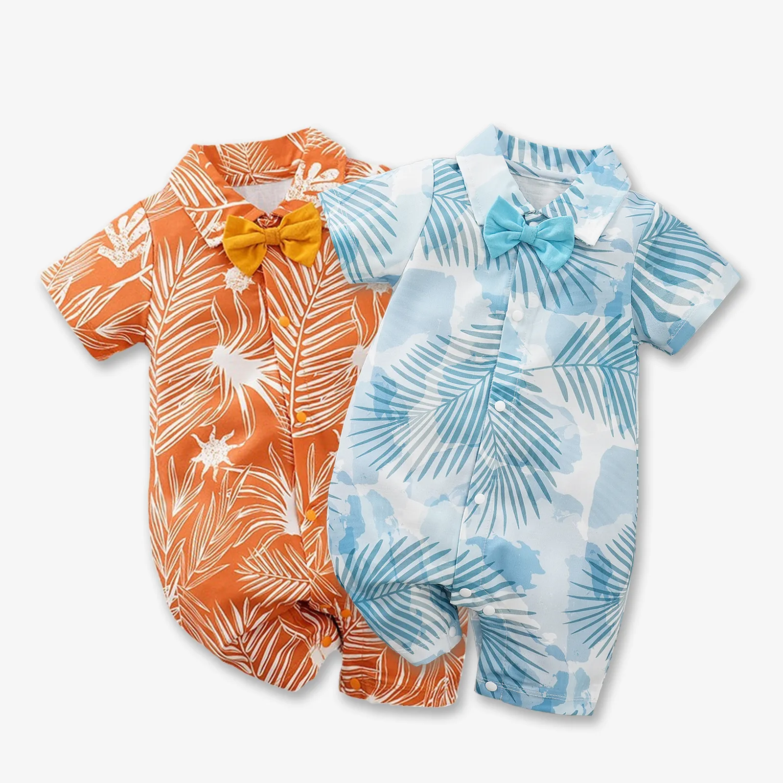 Baby Boy Bohemia Tropical Floral Pattern Short Sleeve Jumpsuit