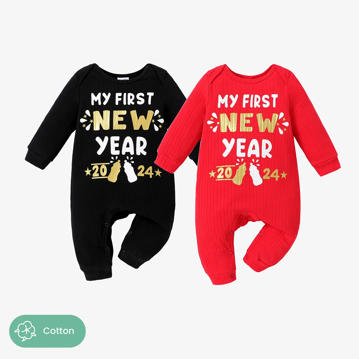 Baby Girl/Boy Gold New Year Style Casual Cotton Jumpsuit Black big image 1