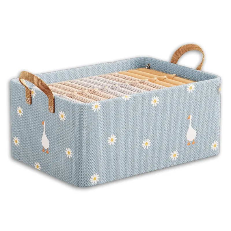 Single Fabric Rectangular Storage Basket - Available In Blue With Steel Frame And Beige Without