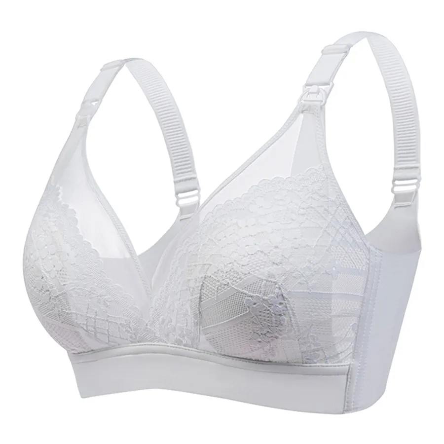 Front-Opening Lace Nursing Bra with Bunny Ears for Pregnant Women White big image 1