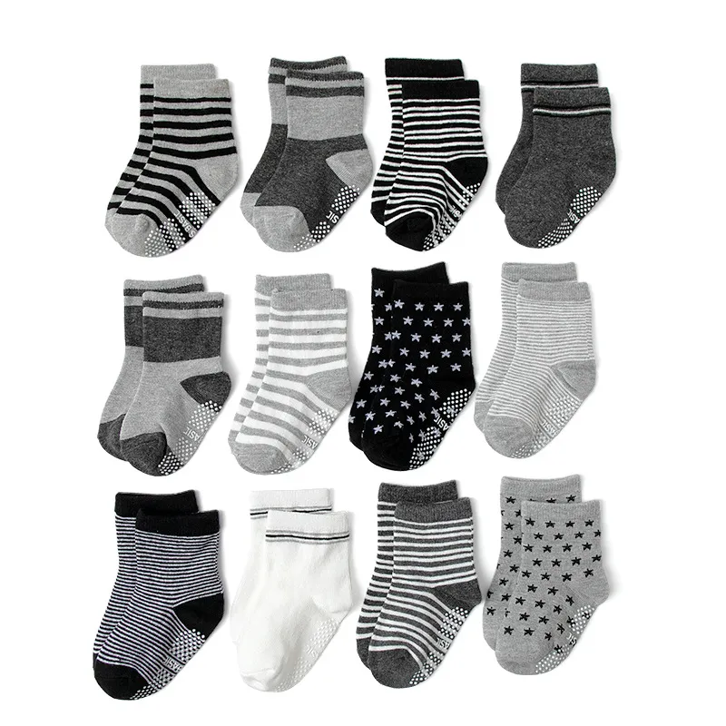 12-pack Baby/toddler Solid color polka dot anti-slip floor socks Color-C