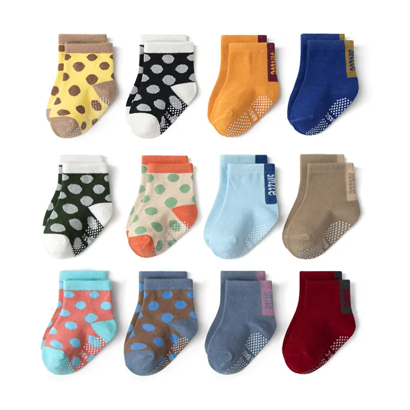 12-pack Baby/toddler Solid color polka dot anti-slip floor socks Color-A big image 1