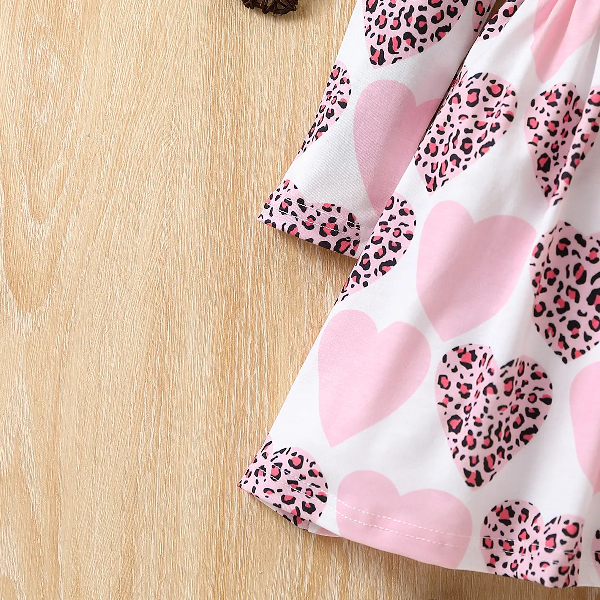 Toddler Girl Heart-shaped Dress with Long Sleeves Color block big image 1