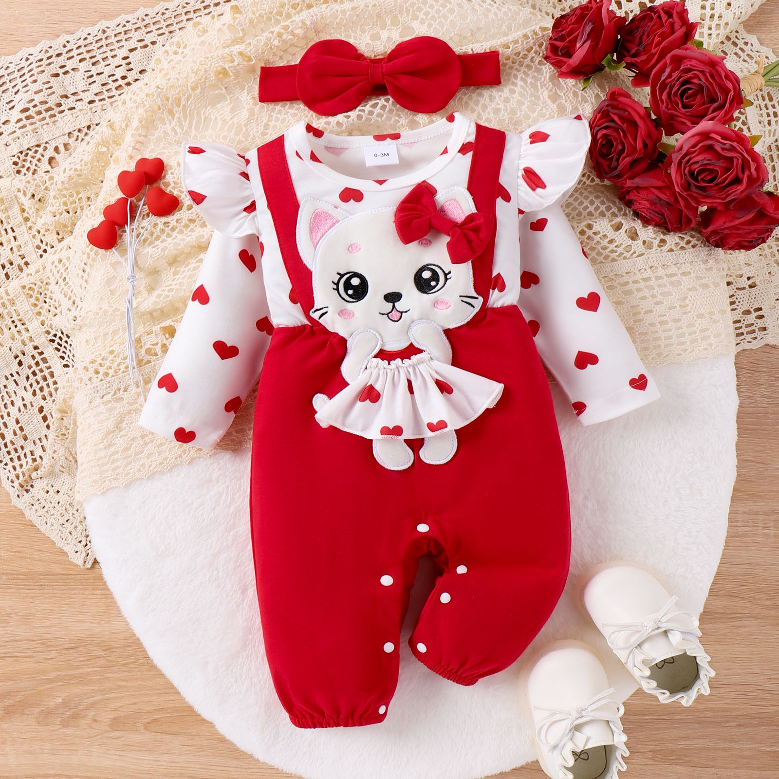 

2pcs Baby Girl Cute Hyper-Tactile Cat Pattern Jumpsuit