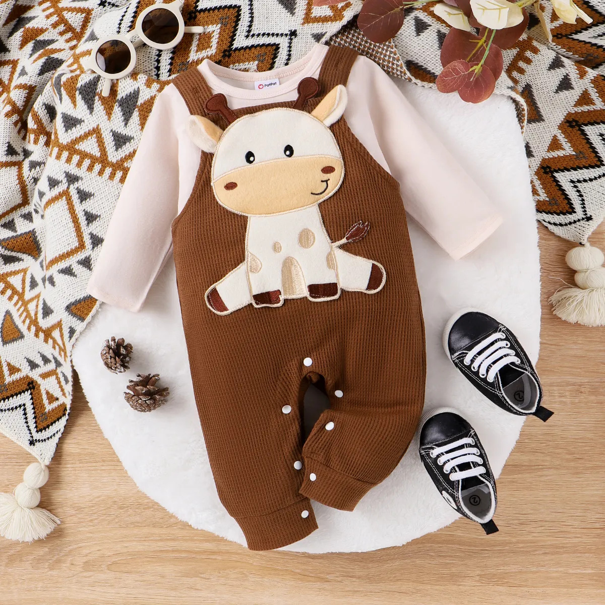 Baby Girl/Boy 3D Giraffe Pattern Set/Shoes Brown big image 1