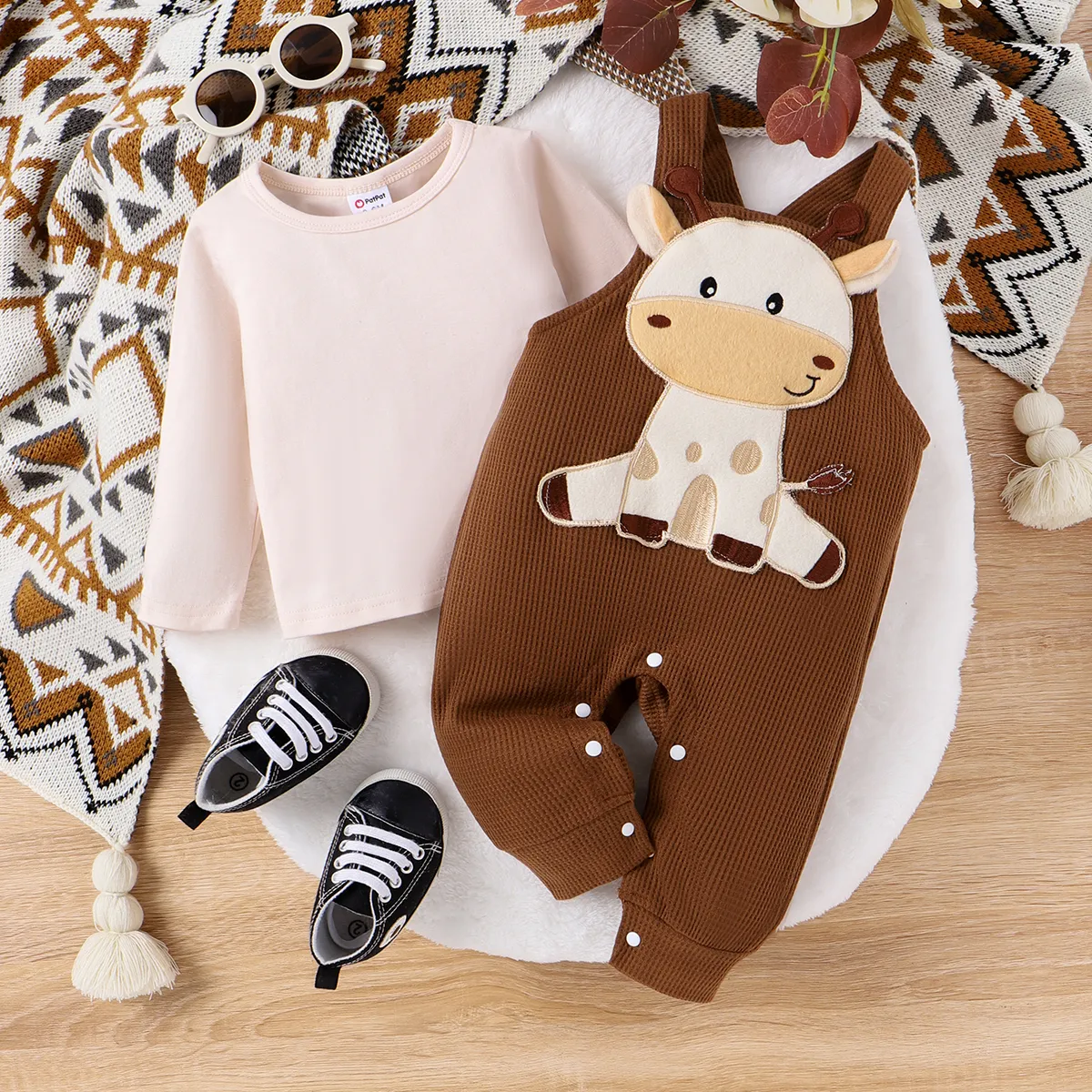 Baby Girl/Boy 3D Giraffe Pattern Set/Shoes Brown image 2