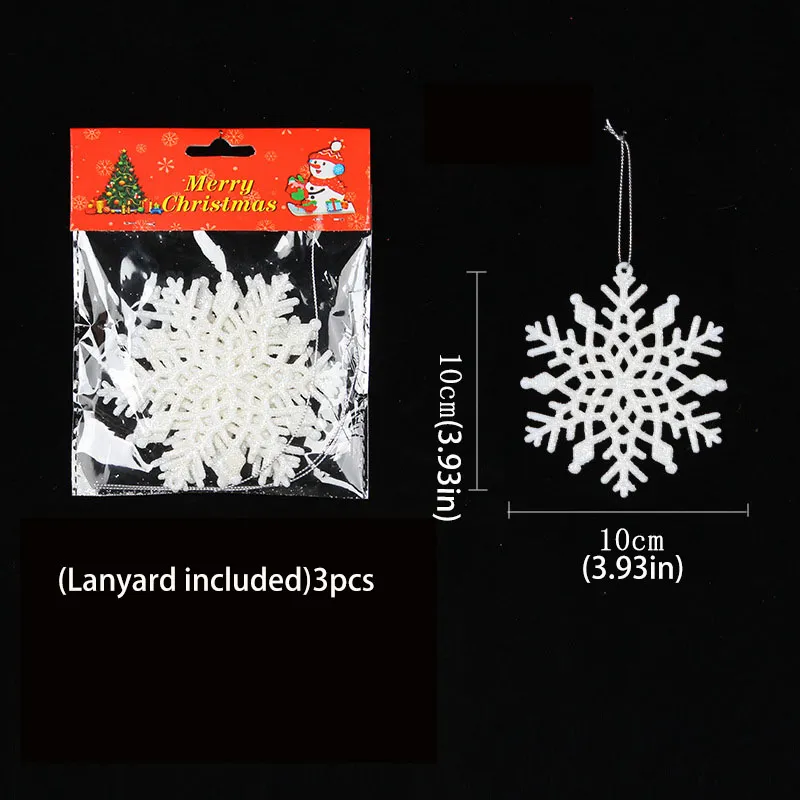 3-piece christmas snowflake hanging decorations in white plastic for window displays, christmas trees, and party venues