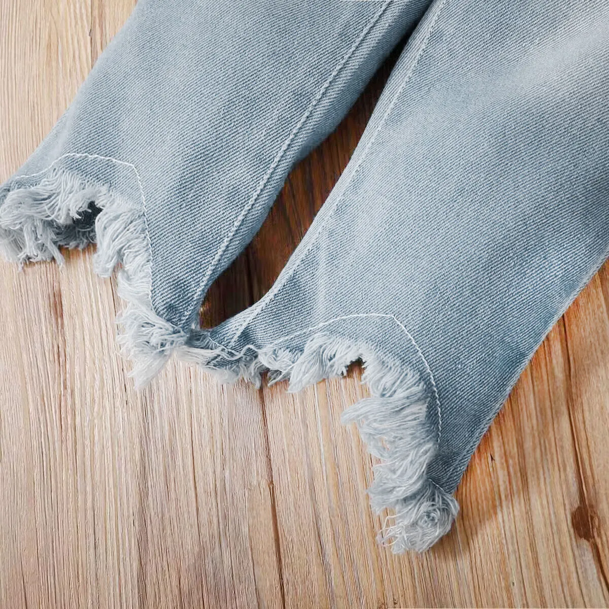 2-piece Toddler Girl Doll Collar Tweed Splice Long-sleeve Top and Ripped Hem Denim Jeans Set Pink image 5