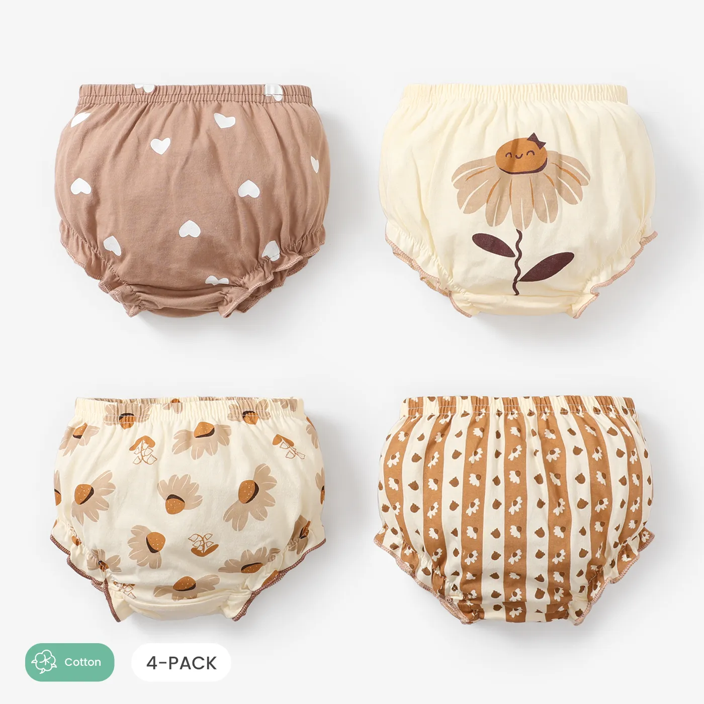 4-Pack Baby/Toddler Girl Sweet Adorable Pattern Cotton Underwear Brown